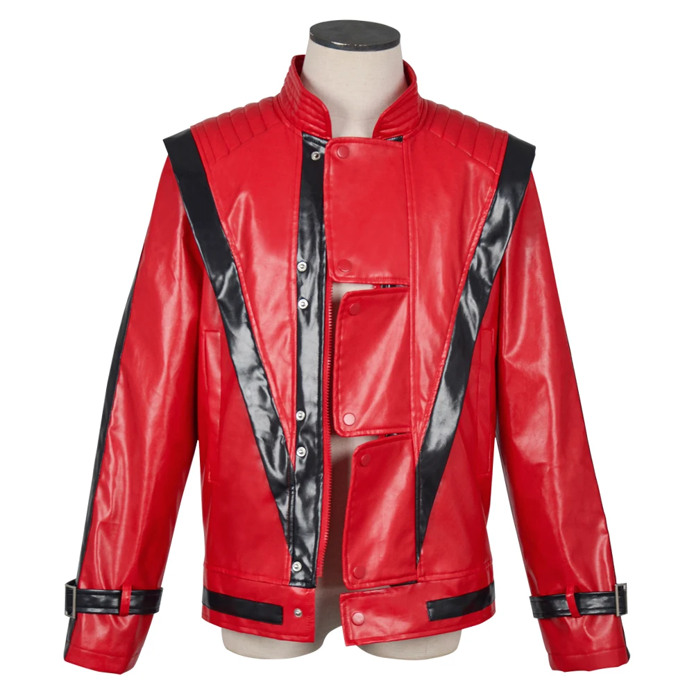 

Michael Jackson Thriller Scary Costumes Red Leather Jacket for Man Adults Dress Halloween Christmas PU Leather Coat Costumes