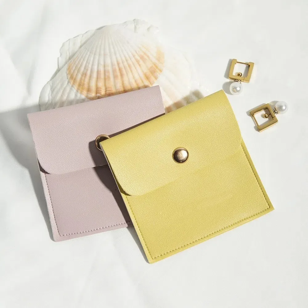 5pcs Quality PU Leather Gold Button Bag Insert Style With Gold Button Jewelry Packaging Pouch Dustproof Gift Pouch Outdoor