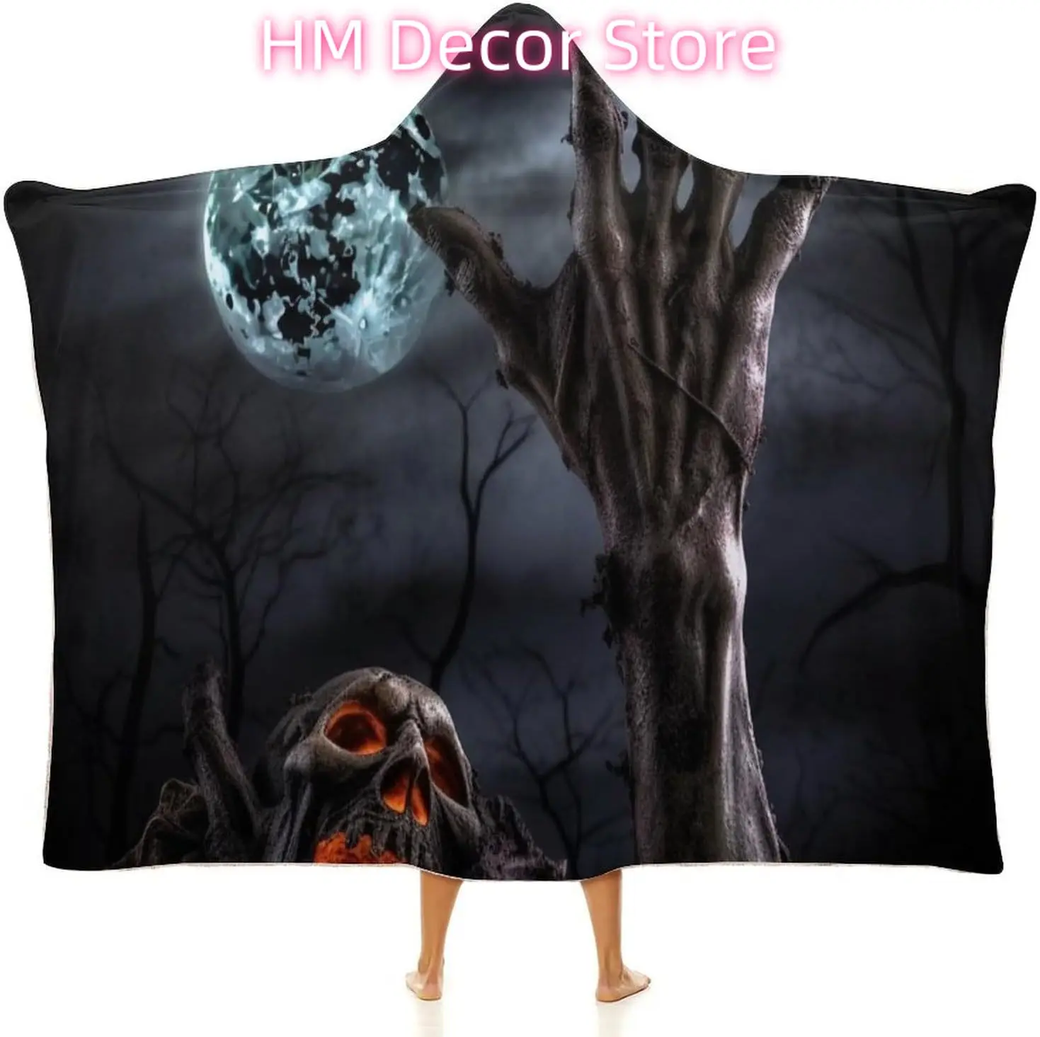 Zombie Hand Dark Halloween Wearable Hooded Blanket, Ultra Soft Arctic Velvet Cape Cloak Unisex - Cozy Wearable Blanket