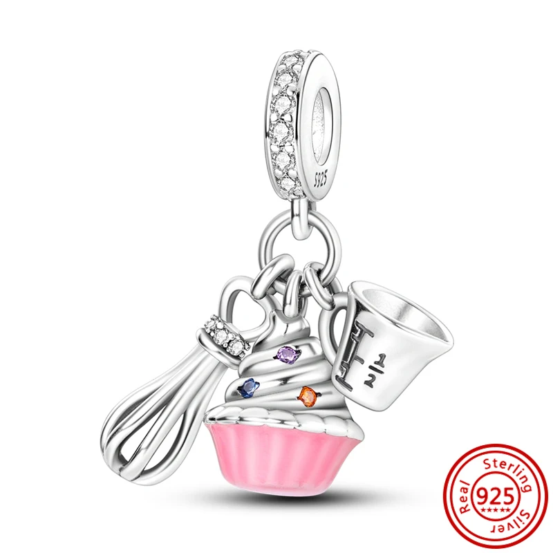 925 Sterling Silver Ice Cream Dessert Candy Lollipop Coffee Cup Sweet Pendant Cherish Teeth Beads Fit Pandora Bracelet Jewelry