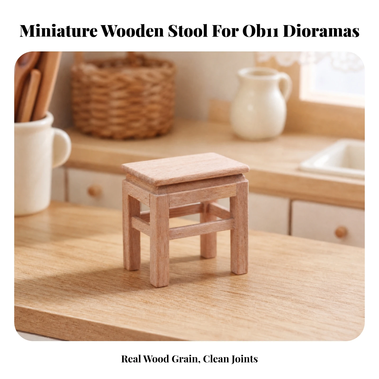 Wooden Dollhouse Stool Lightweight Miniature Wooden Stool Dollhouse Furniture Prop Portable Rustic for Diorama Creators