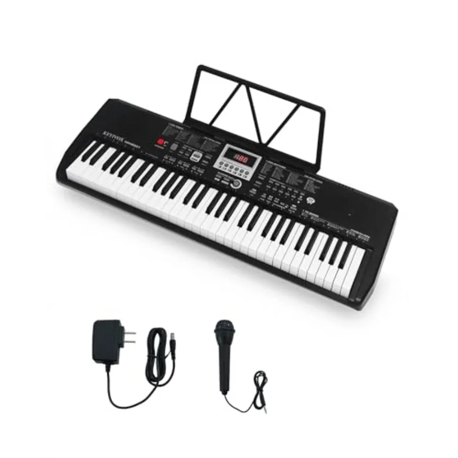 

61-Key Electronic Keyboard Piano for Beginners with 200 Tones Rhythms Microphone Learning Features and Piano Note Stickers