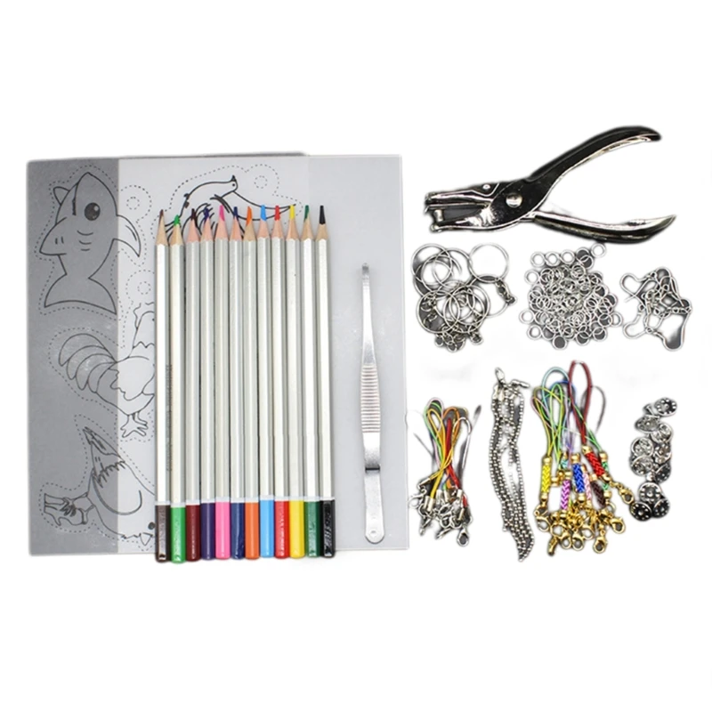 Набор термоусадочных листов с крючками для сережек, брелком, дыроколом для сережек своими руками