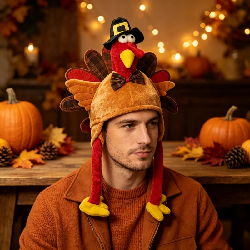 1 piece of men's Thanksgiving hat funny creative turkey hat cartoon cute European and American holiday dress up hat