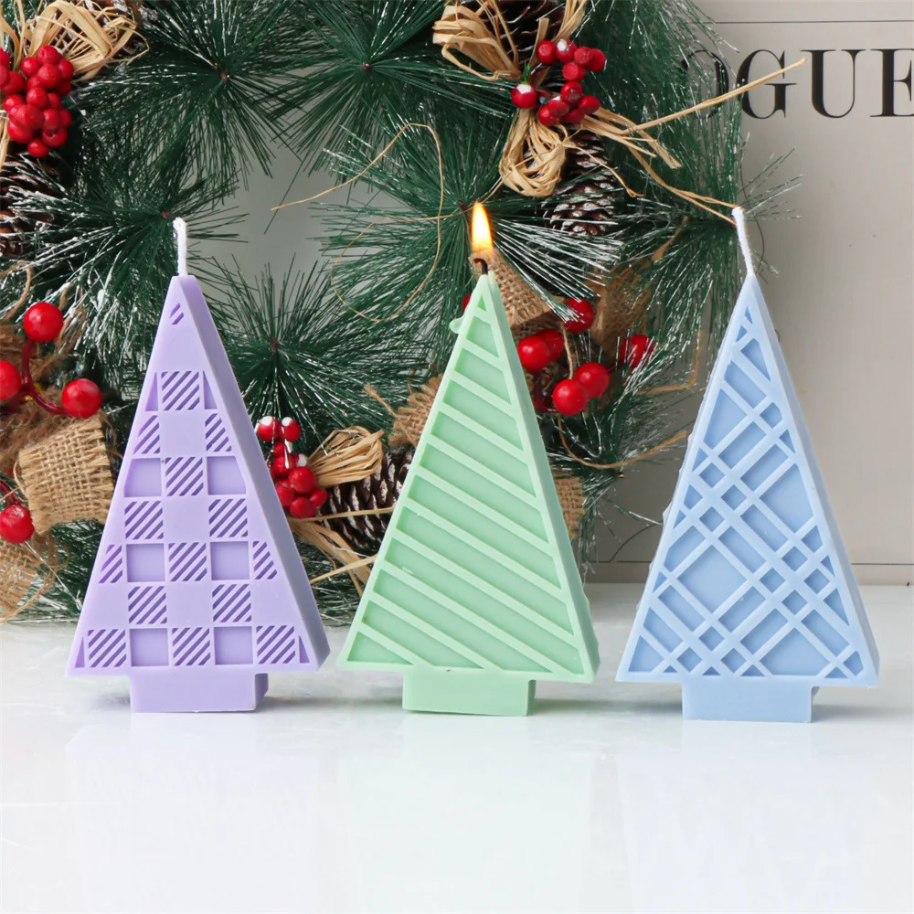 Large Flat Grid Christmas Tree Candle Silicone Mold Creative Striped Soap Molds Handmade Cake Candy Baking DIY festival Decor