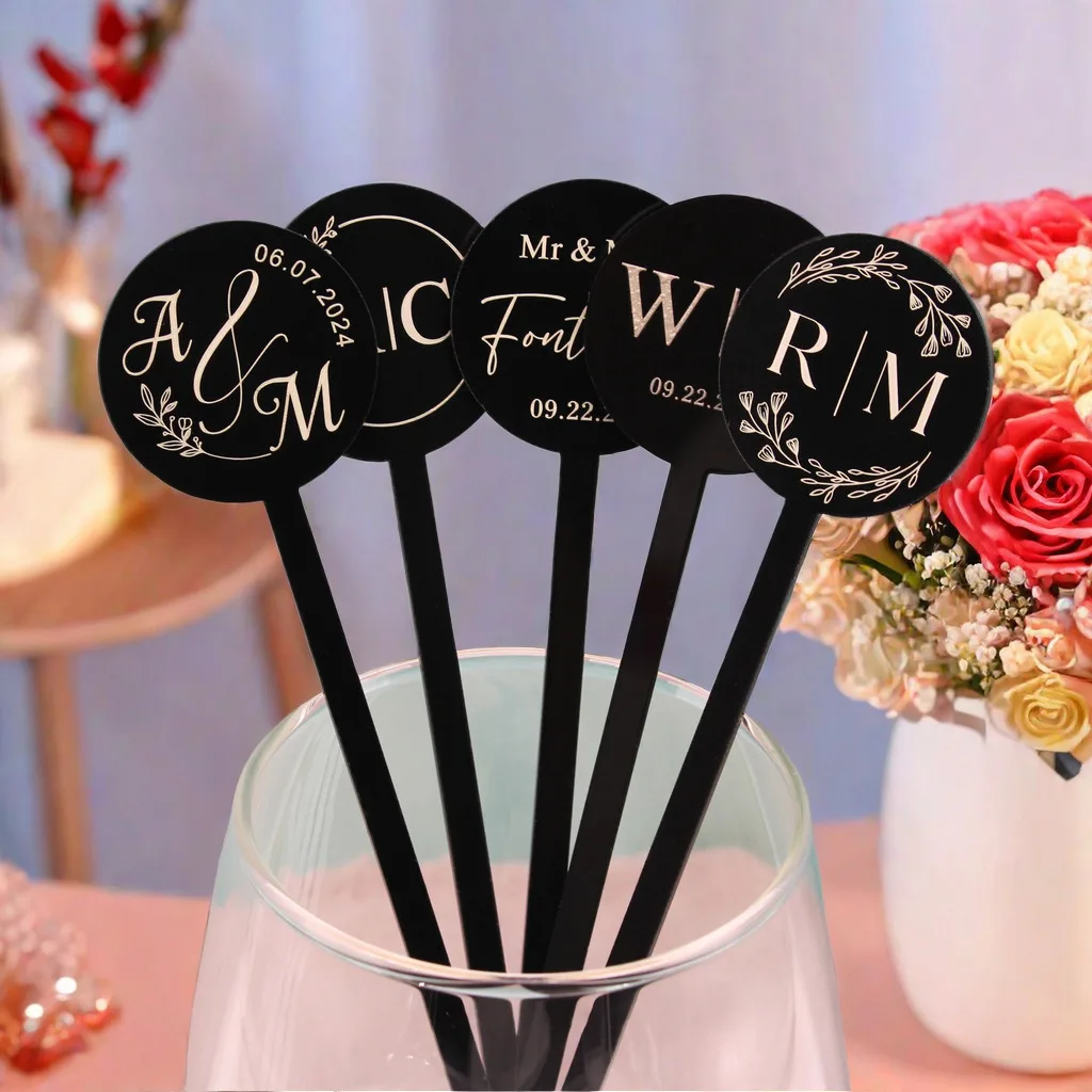 

50pcs Personalized Acrylic Wedding Cocktail Stirrers Bachelorette Party Drink Stirrers Birthday Swizzle Decoraions Logo Custom