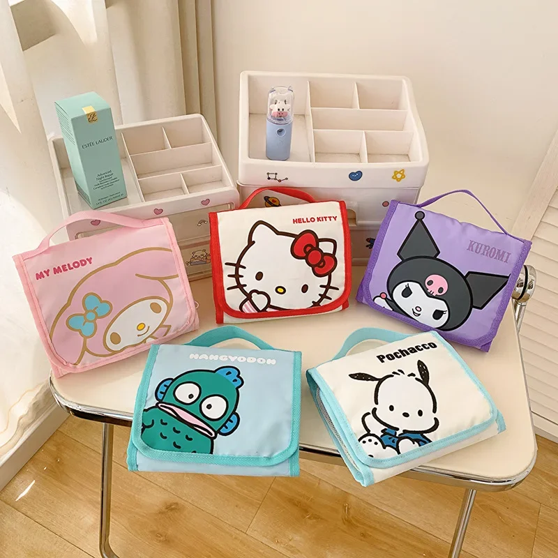 

Sanrio Hello Kitty Foldable Cosmetic Bag My Melody Kuromi Cartoon Kawaii Cute Anime Large Capacity Cute Storage Bag Girls Gifts