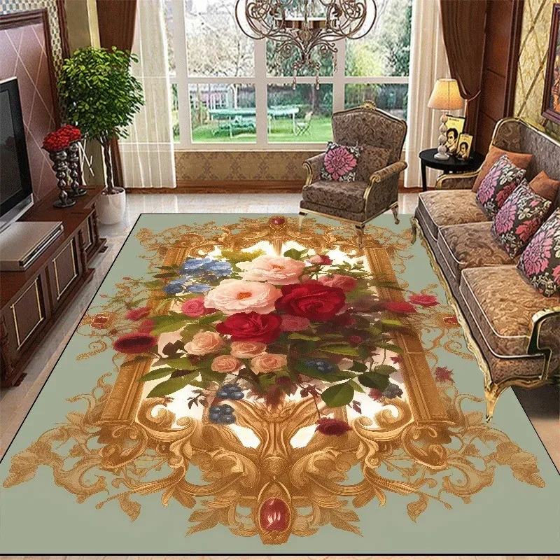 Retro Flower Print Carpet Large Living Room High Quality Rug Bedroom Home Studio Decor Mat Lounge Washable Non-slip Felt Doormat