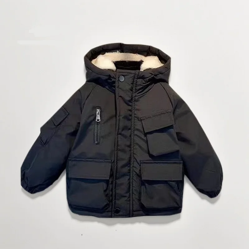 

Winter Warm Baby and Boys Plain Fleeced Lined Hooded Zip Jackets School Kids Windproof Thick Coats Children Outfit Parka 2-14Yrs