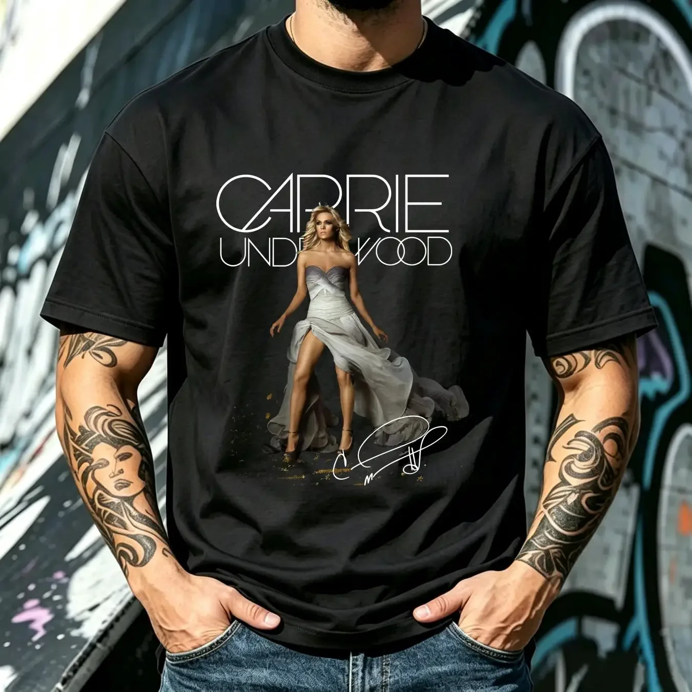washed T Shirt Carrie Underwood Signature Heavy Cotton Black Size S 4XL CH06 long sleeves vintage Washed Unisex Slightly