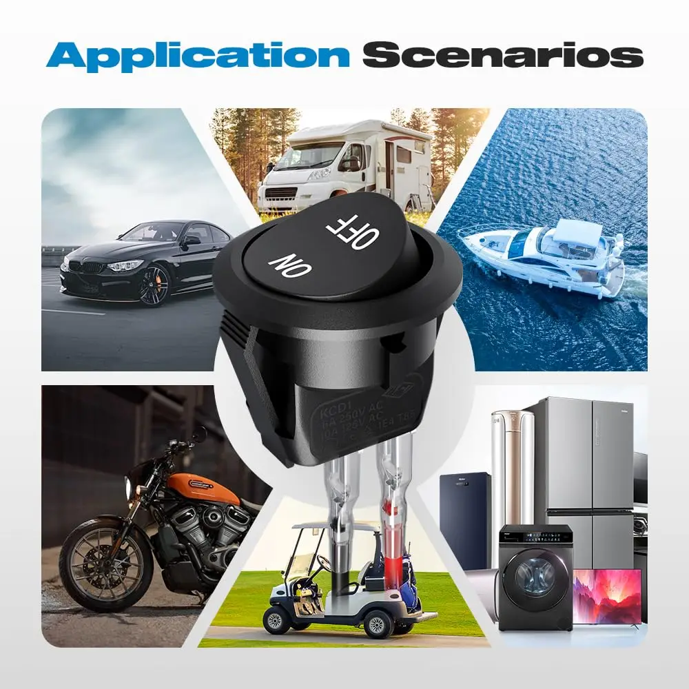 2/5/10 قطعة 12 فولت مفتاح هزاز مستدير تشغيل/إيقاف SPST 2Pin تبديل التبديل مع أسلاك 6A/250 فولت 10A/125 فولت التيار المتناوب لقارب السيارات الخ #6