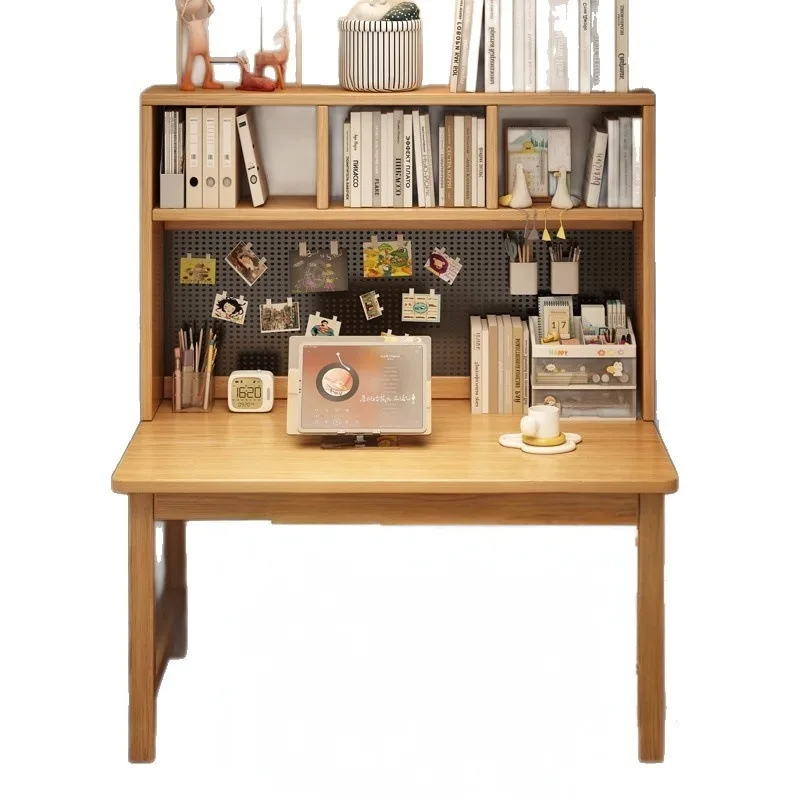 

Solid wood desk bookshelf integrated table household student writing bedroom computer hole