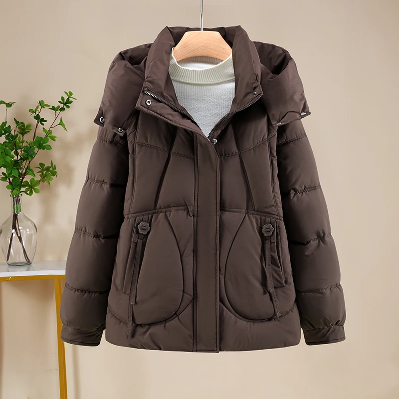 سترة قطنية من Thiened ort للأمهات في منتصف العمر والأمهات الملابس الشتوية قبعة قابلة للفصل معطف قطني فضفاض مناسب #1