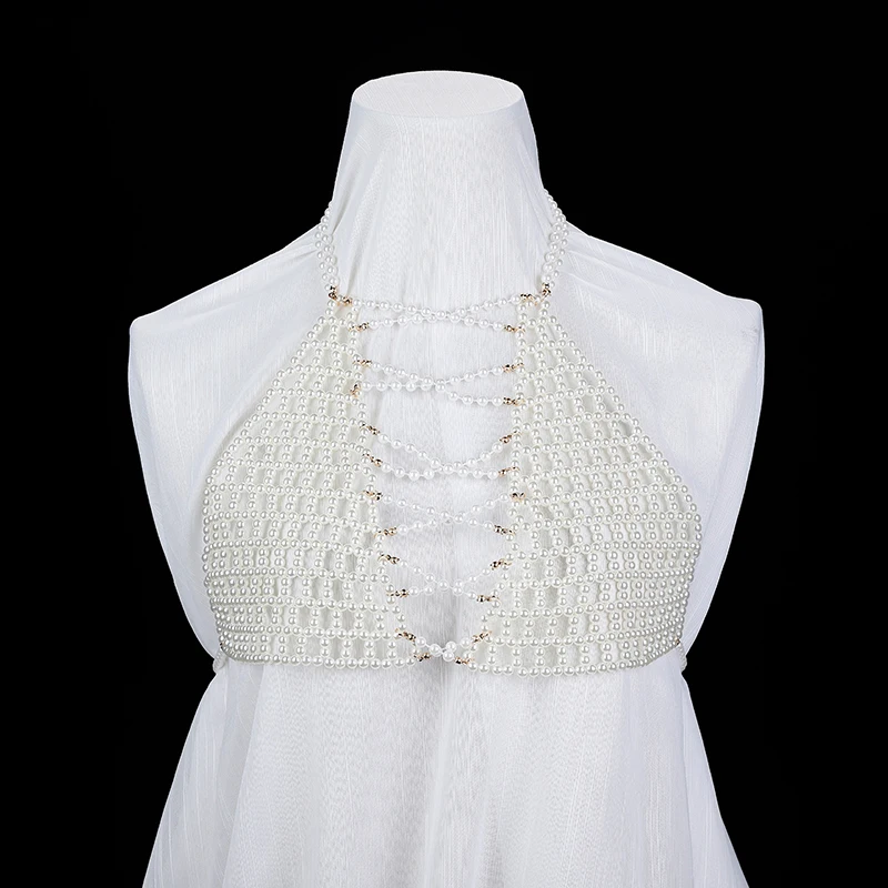 Hazem Story 여성 2025 여름 새로운 인기 오-넥 숙녀 파티 여성 우아한 목도리 탑 패션 진주 목도리 탑