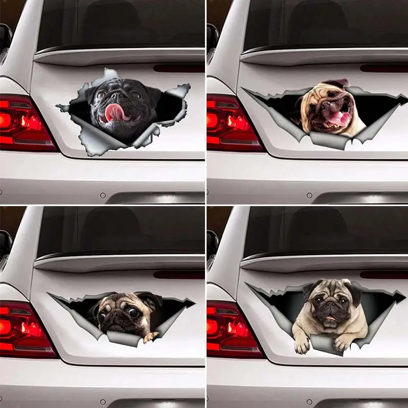 

Funny Pug Pet Car Sticker Waterproof Vinyl Decal on Bumper Rear Window Laptop Self-adhesive Animal Decal Car Accessories SH112