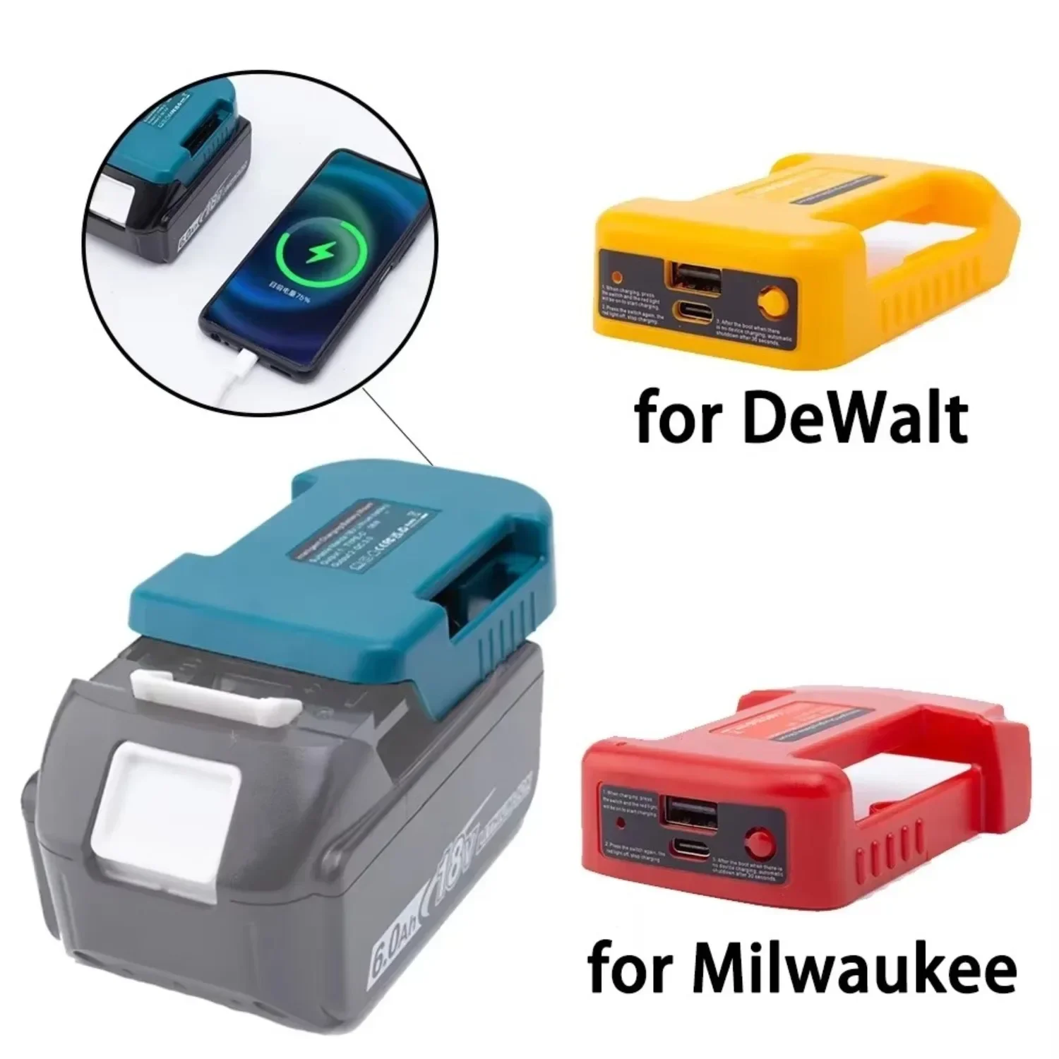 

Milwaukee/Makita/DeWalt 20V Li-ion Battery Mobile Power Fast Charger Cordless Portable WW/USB Type-C Output Electric Drill Tool