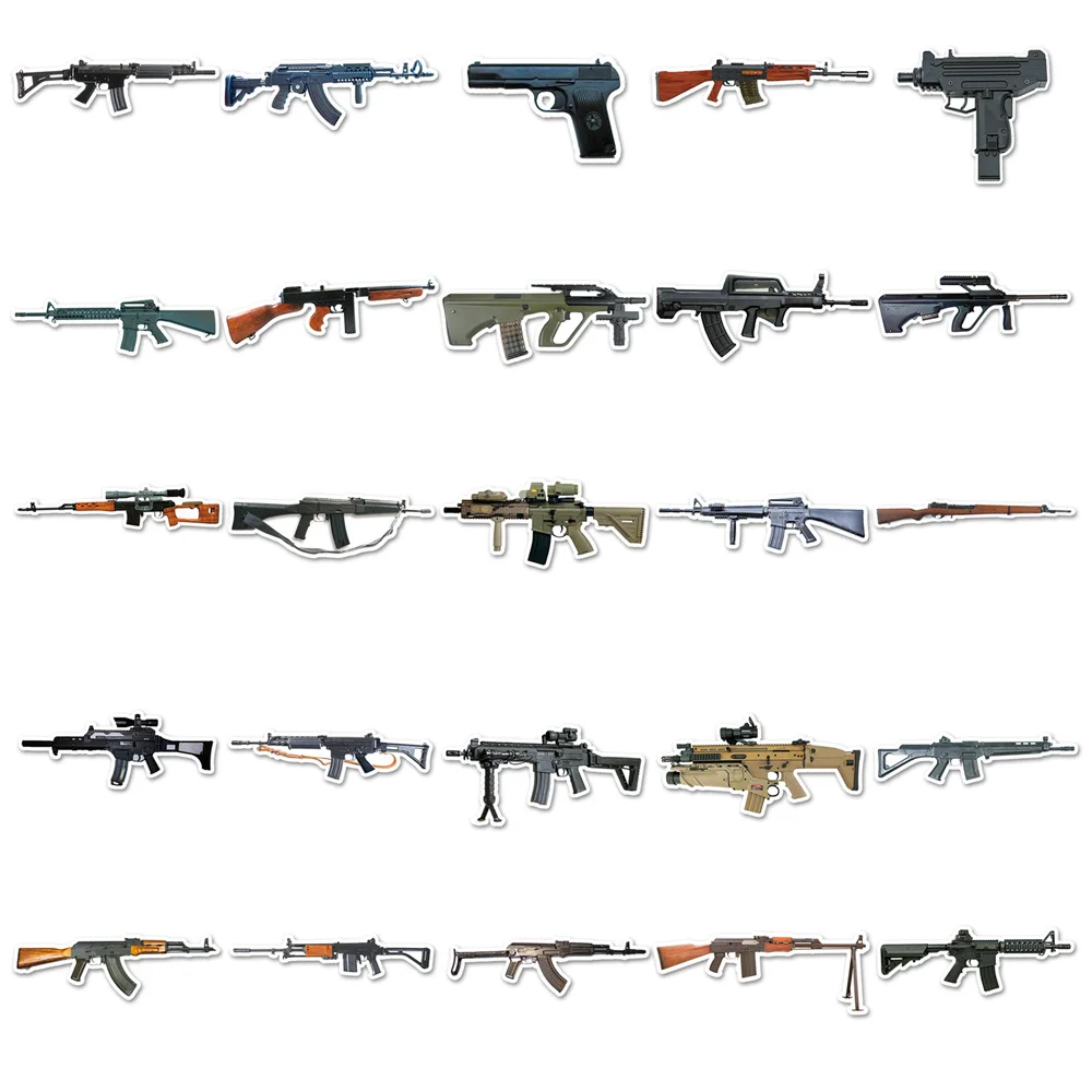 50pcs Military Firearm Sniper Gun Stickers For Suitcase Phone Case Ipad Guitar Scrapbook Sticker Vintage Scrapbooking Material