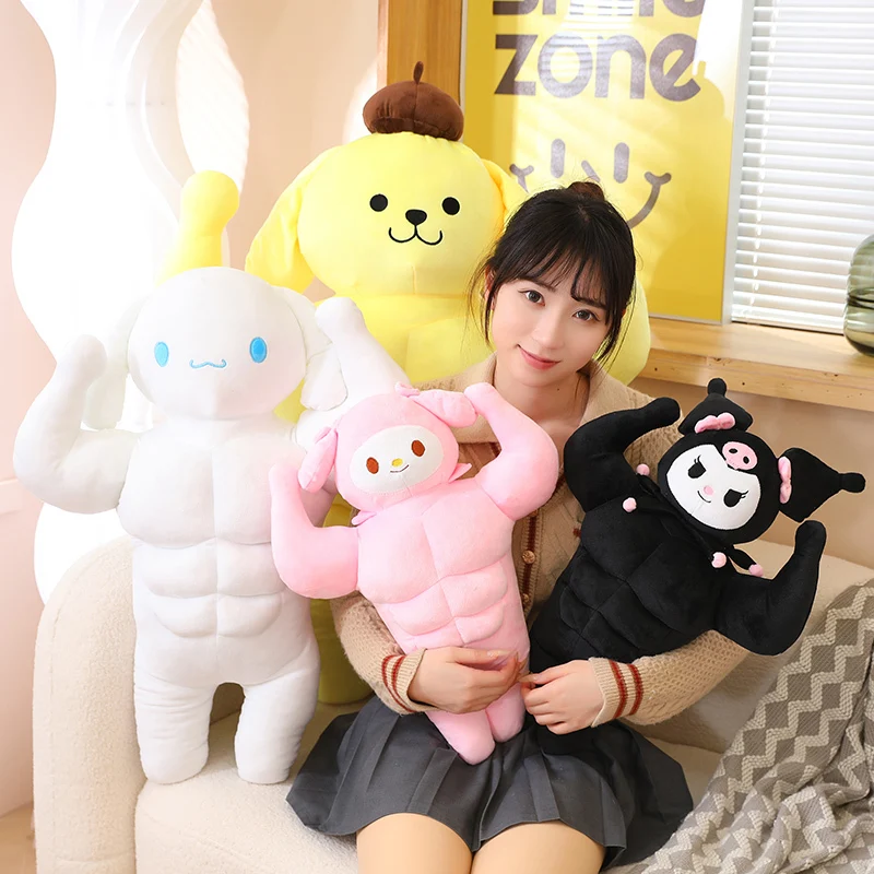 

Sanrio Muscle Plush Kuromi Toys My Melody Cinnamoroll Peluches Dolls Kawaii Декор комнаты Диван Подушка Чувство безопасности Детский подарок