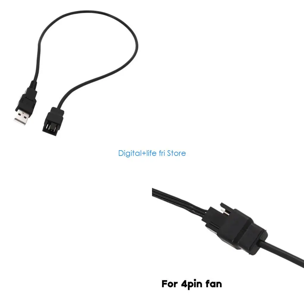 E06D USB to 4Pin Notebook Fan Cable 5V Computer PWM Fan Power Supply Cord 30-100cm