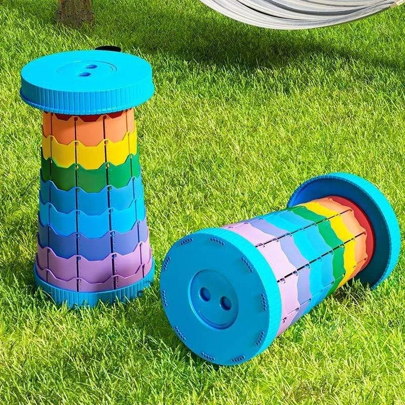 1A%Rainbow Folding Stool Adjustable Height PP Portable Collapsible Seat For Camping Fishing Hiking Outdoor Activities