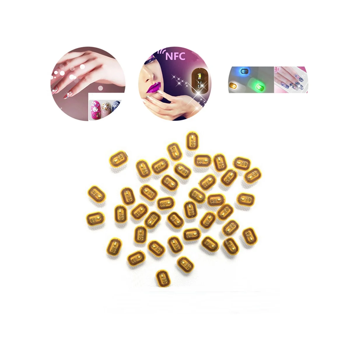 5pcs nfc פלאש מסמר מדבקה הוביל שבב חכם זוהר הארה מסמר מנורת ציפורן מדבקה, אור לבן