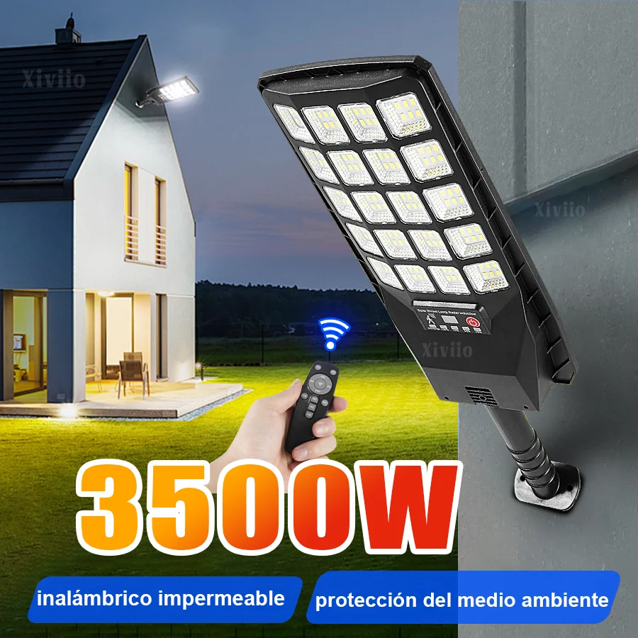 1000000Lm 3500W Solar Light Newly Upgraded Outdoor Street Light Waterproof, Eco-Friendly, Easy to Install, Multi-Level Dimming Remote Control, Large Area Lighting All Year Round