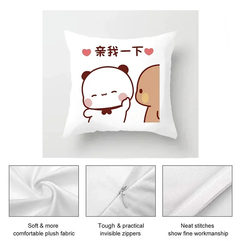 China Famous Emoji Cute Panda Bear Bubu&Yier Short Plush Square Pillowcase Throw Pillows Sofa BedHome decor Sweet 45x45 Lovely