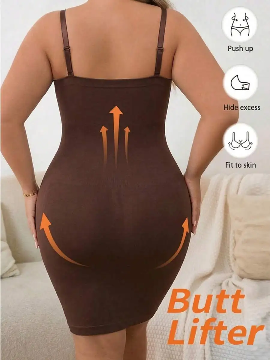 

Women Seamless Shaping Slip Dress Tummy Control Butt Lifter Bodysuit Adjustable Strap Full Body Shaper