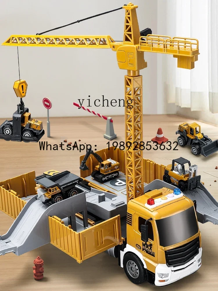 Ah caminhão contêiner infantil, engenharia, escavadeira, guindaste, caminhão de brinquedo, terno de liga