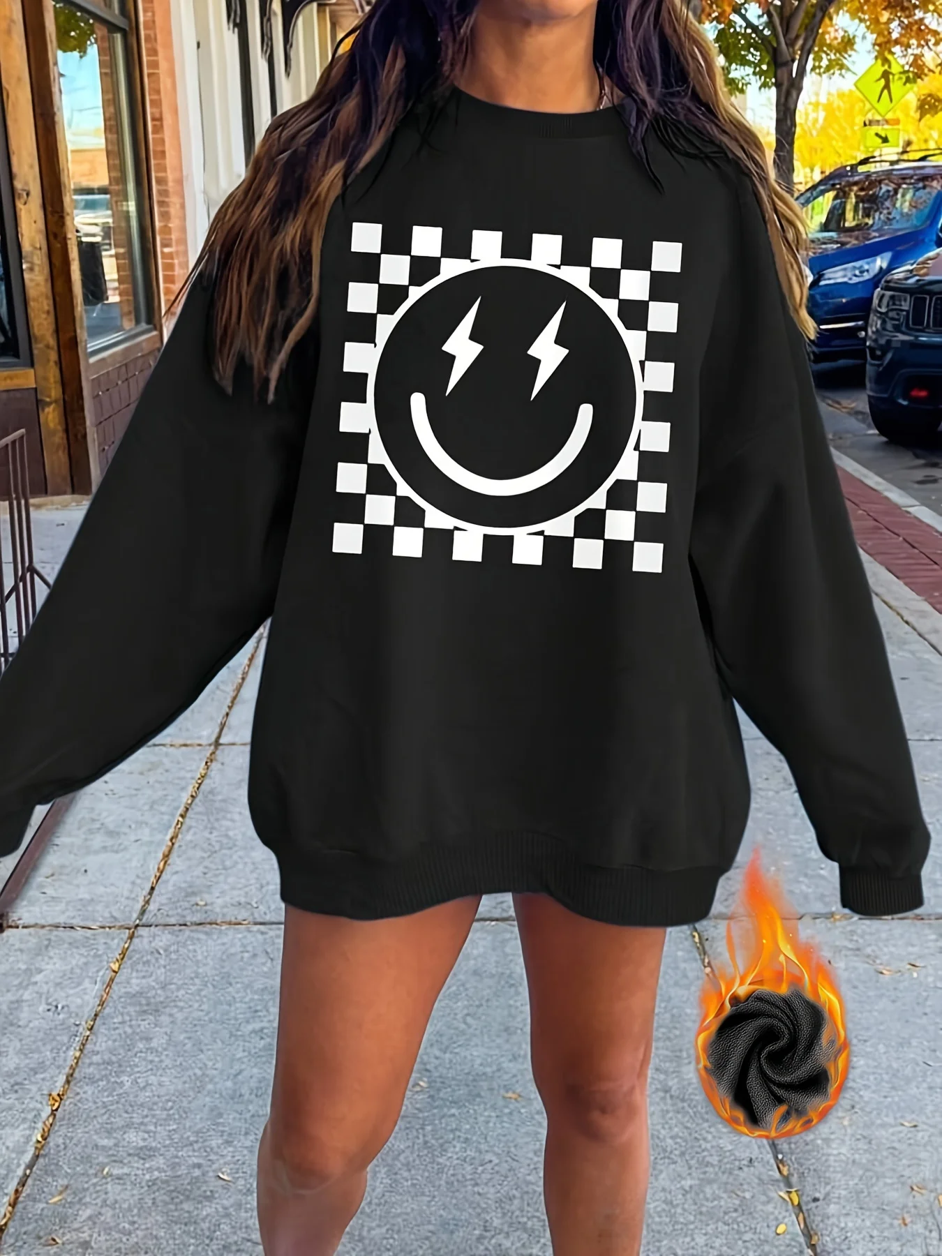 

Smile Print Pullover Sweatshirt Casual Long Sleeve Crew Neck Sweatshirt For Fall & Winter Women's Clothing