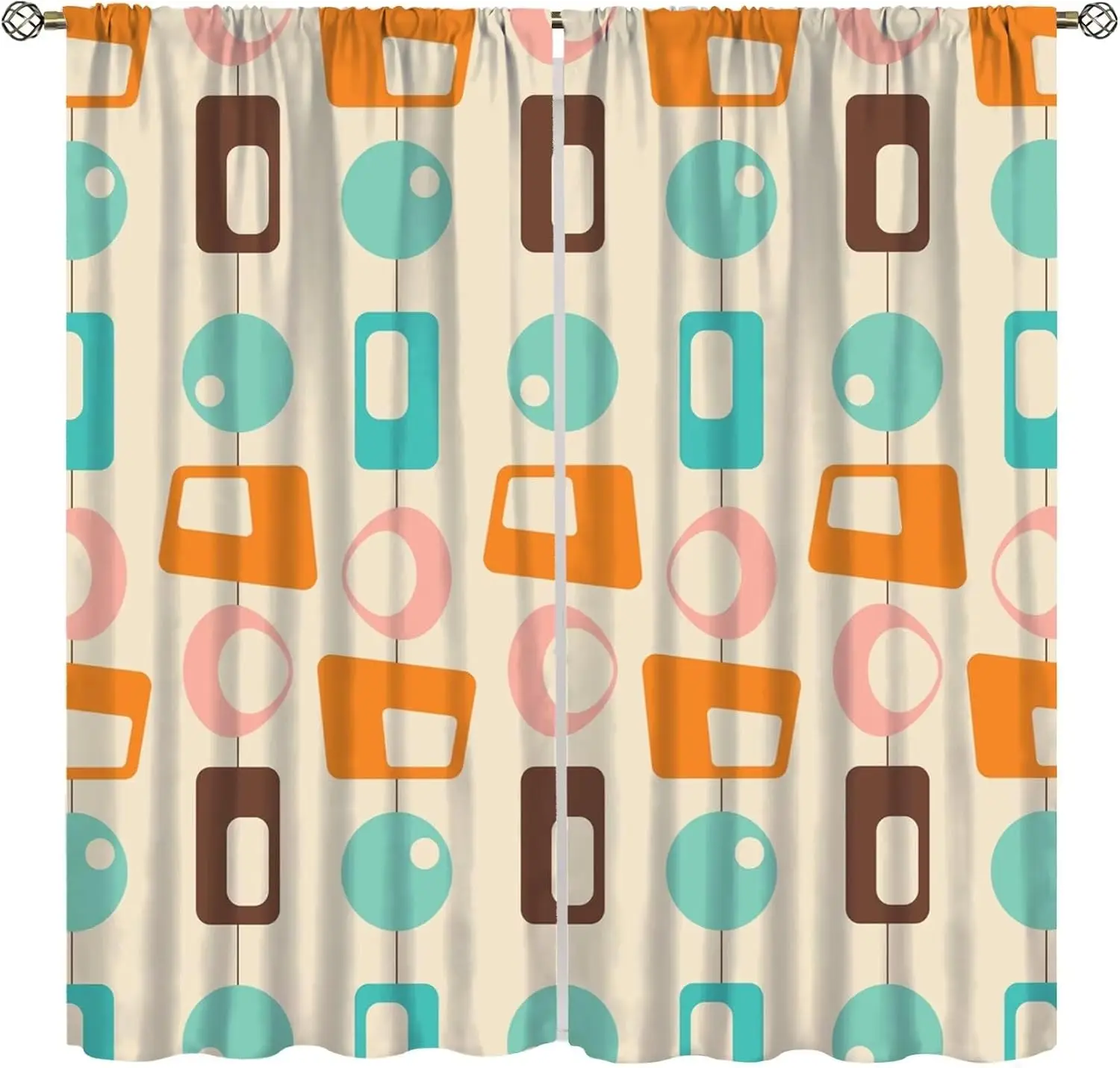 Abstract Geometric Circle Print Curtains Modern Mid-Century Style Drapes for Living Room Window Privacy Decor