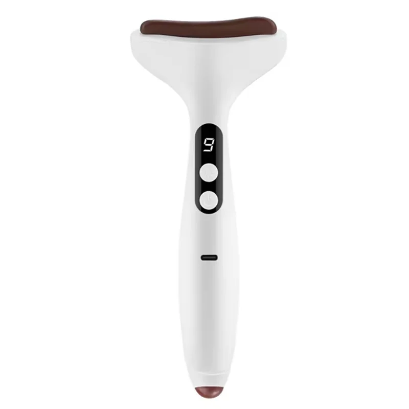 ABGP-Massaggiatore facciale elettrico Gua Sha Strumento per scosse di calore a 9 livelli e pietra Bian per alleviare il gonfiore (viso/collo/occhi)