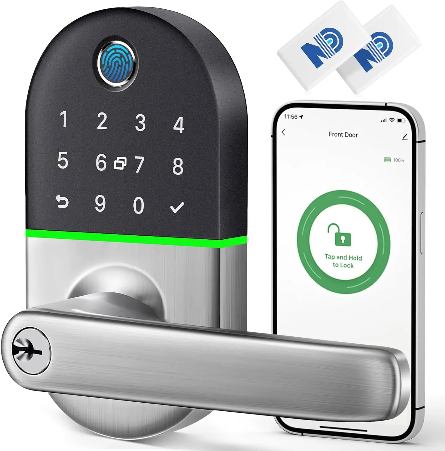 

Smart Keypad Door Lock with Handle: Fingerprint, Code & App Control for Front/Interior Doors, Easy Installation