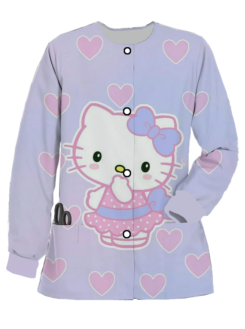 

Pocket medical clothes nurse uniform women's print doctor Hello Kitty cardigan long-sleeved women's medical sweatshirt cartoon