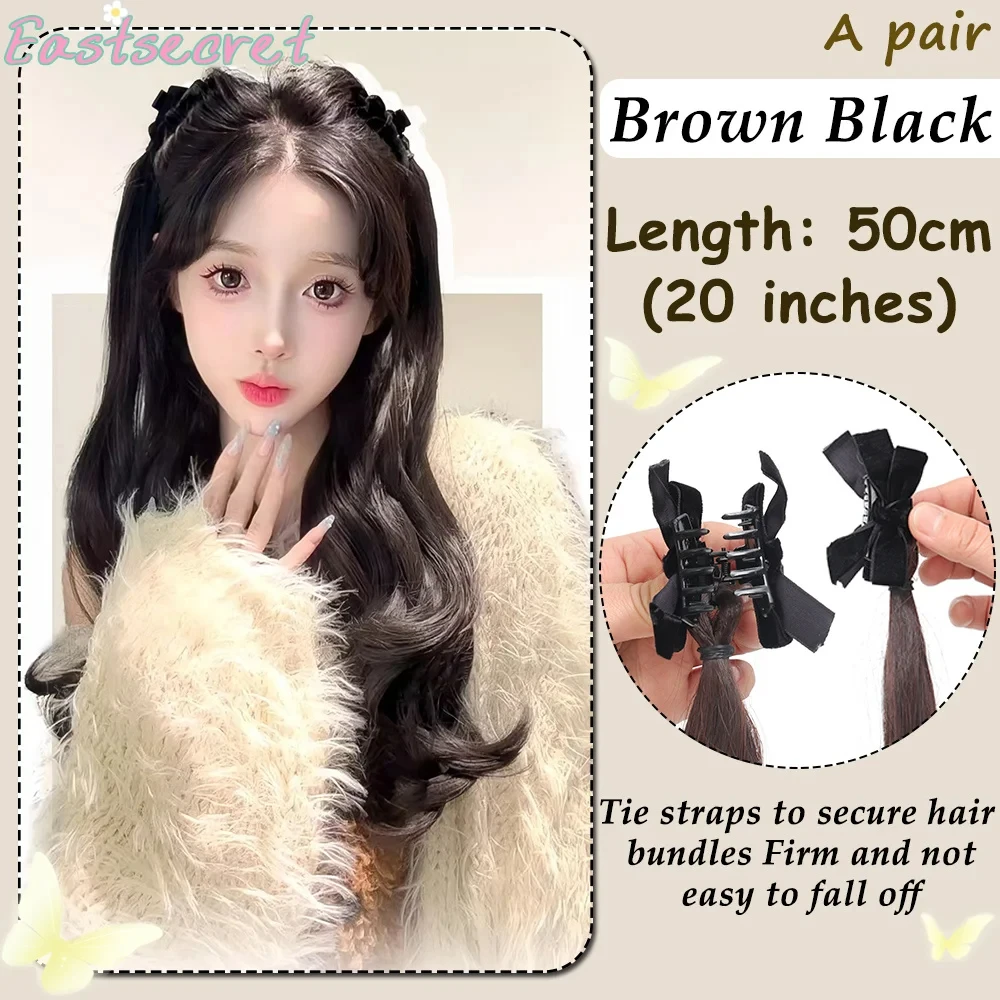 EAST Synthetic Ponytail Claw Clip Double Ponytail Elf ear Bow Wig To Increase Hair Volume Long Straight Braid Wig Ponytail