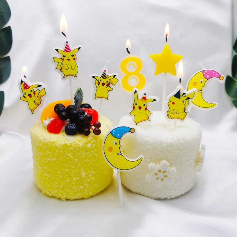 Juego de 5 piezas Pokemon Pikachu, vela de dibujos animados para Decoración de Pastel, personaje de Anime, adorno para pastel, regalo de cumpleaños