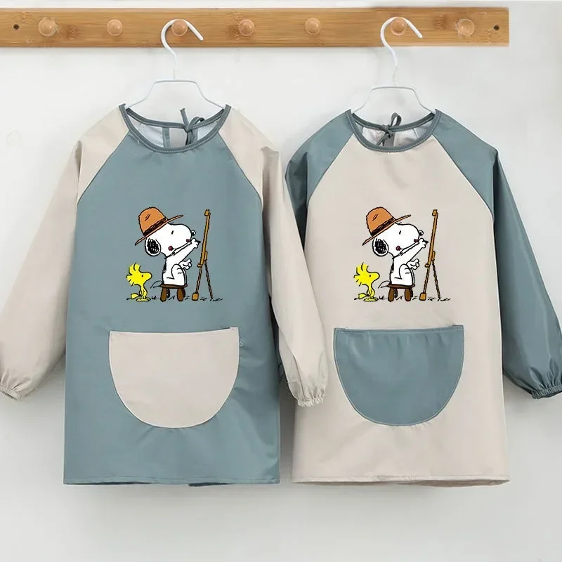 Snoopy Kids Apron Long Sleeved Gown Cartoon Waterproof Boys Girls Cooking Baking Craft Painting Anime Children Anti Fouling Gown