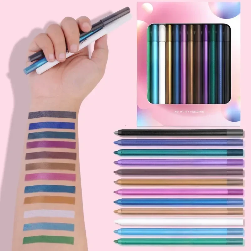 Delineador de ojos resistente al agua, maquillaje, Cosméticos de belleza, juego de lápices de larga duración, pigmentos de colores, 12 colores por caja