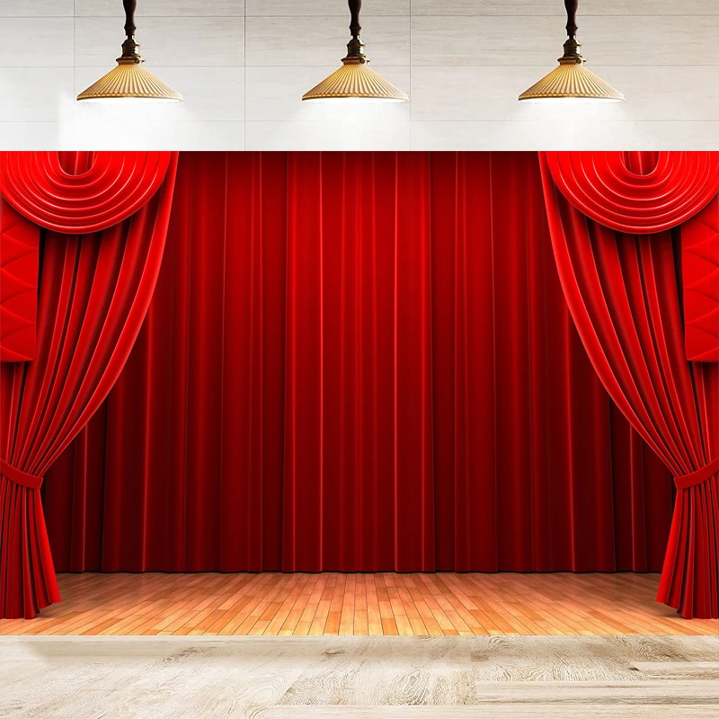 Photography Background Stage Red Drapes Panels Music Theater Wedding Hall Birthday Party Event Stage Show Decoration Banner