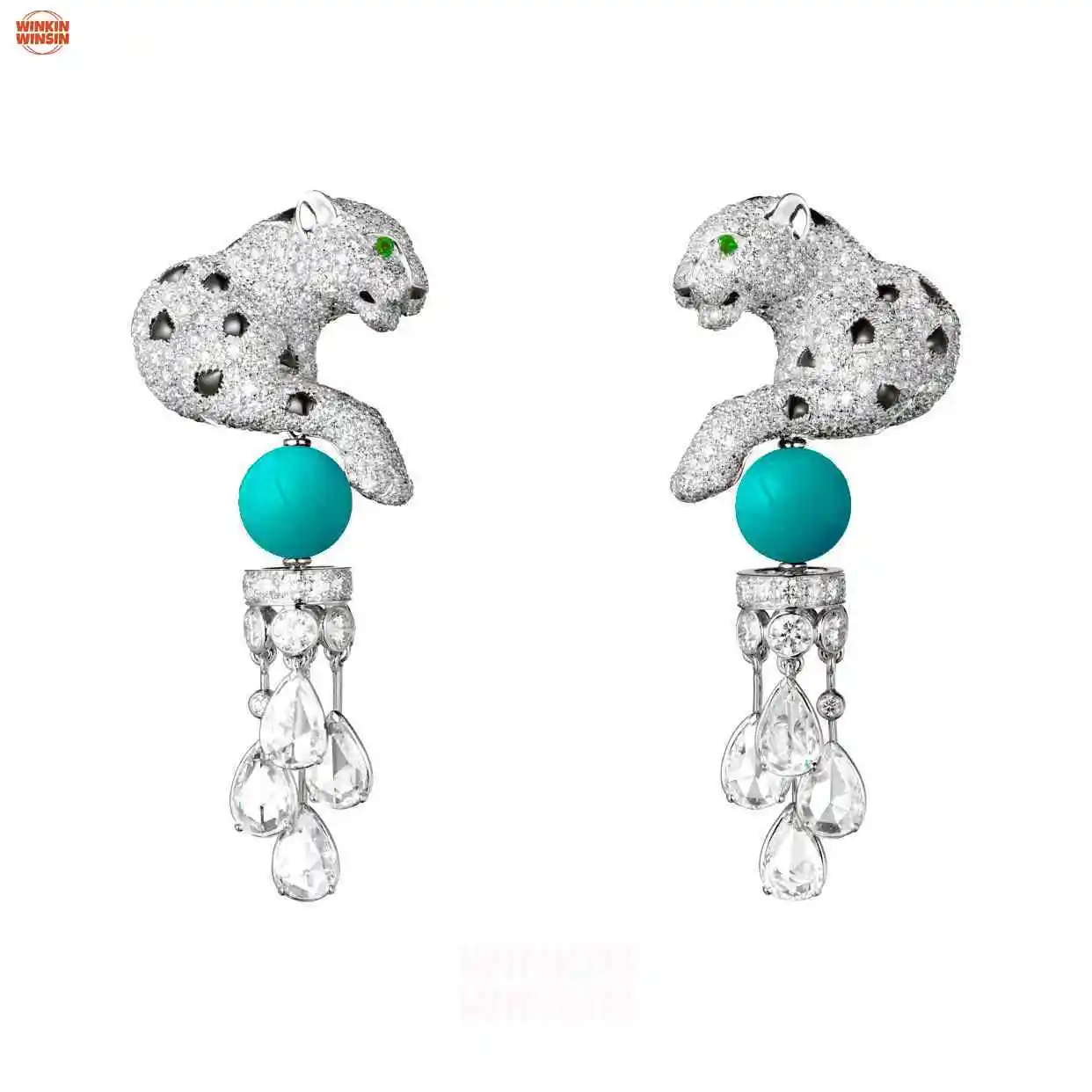 

Winkin Winsin Luxury Designer Brand 925 Sterling Silver Earrings Leopard Blue Turquoise Drop Earrings Ear Pendant For Woman