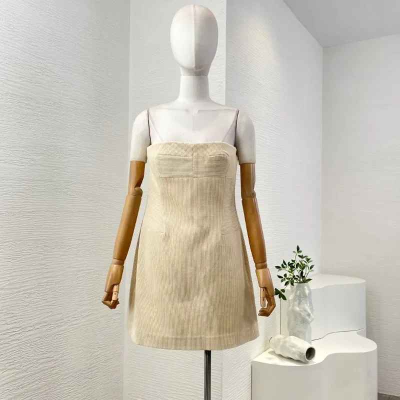 Women's Apricot Corduroy High Quality New Fashion Style Autumn Cotton  Sleeveless Mini Dresses for Party 2024