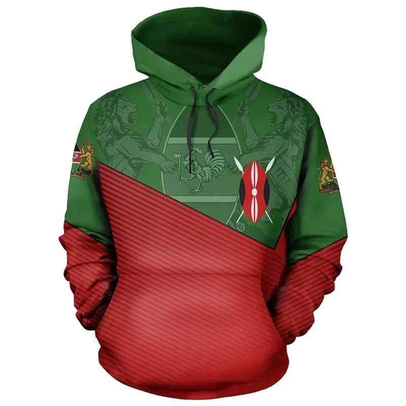 Kenya Flag Emblem Graphic 3d Printed Hoodie For Men African Country Long Sleeve Oversized Pullovers Sweatshirt Unisex Tracksuit