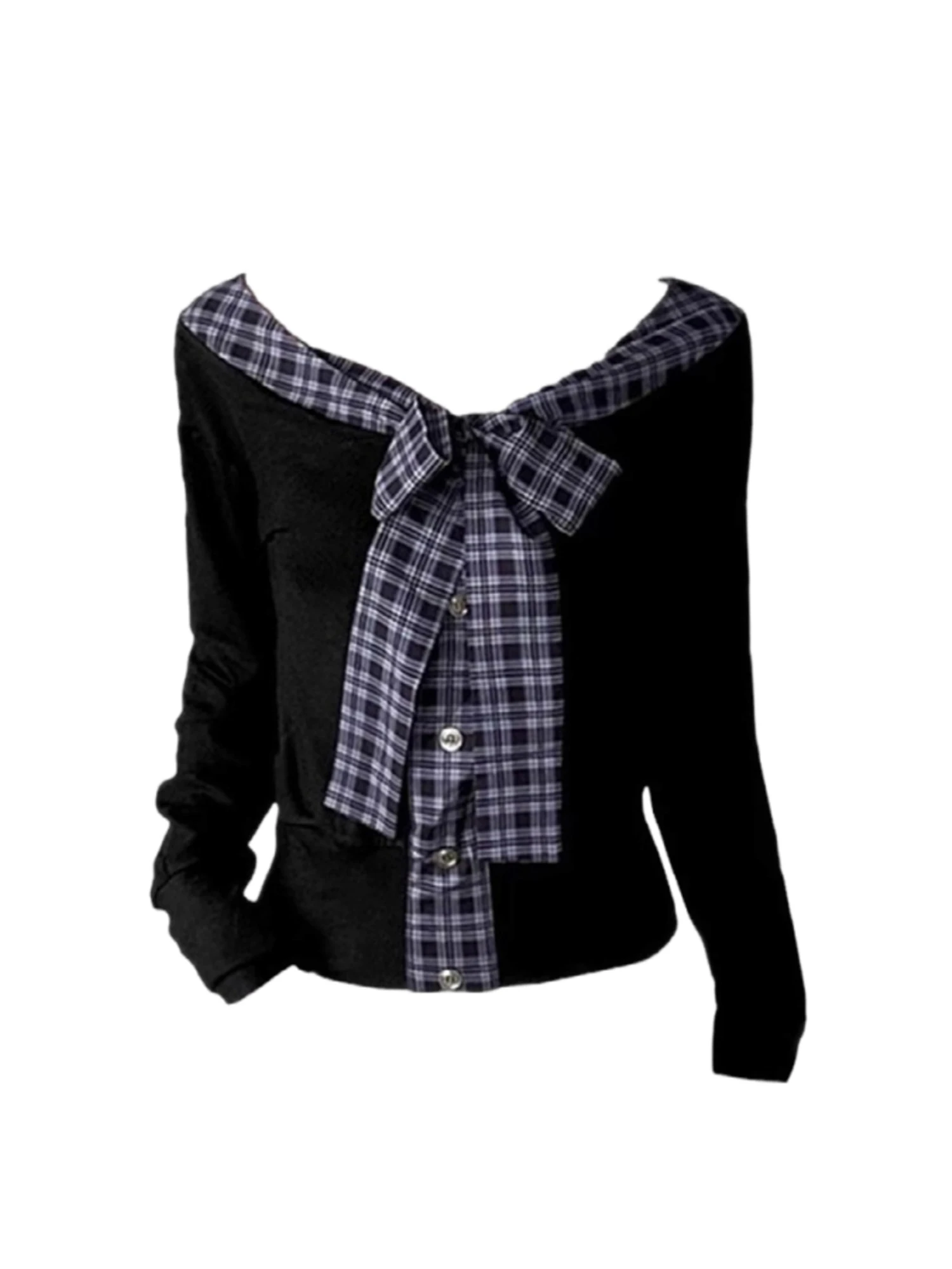 

Women's Black Gothic Y2k 2000s Emo Bow T-shirt Vintage Harajuku Gyaru Tee Top Long Sleeve Slash Neck Oversize T-shirts Clothes