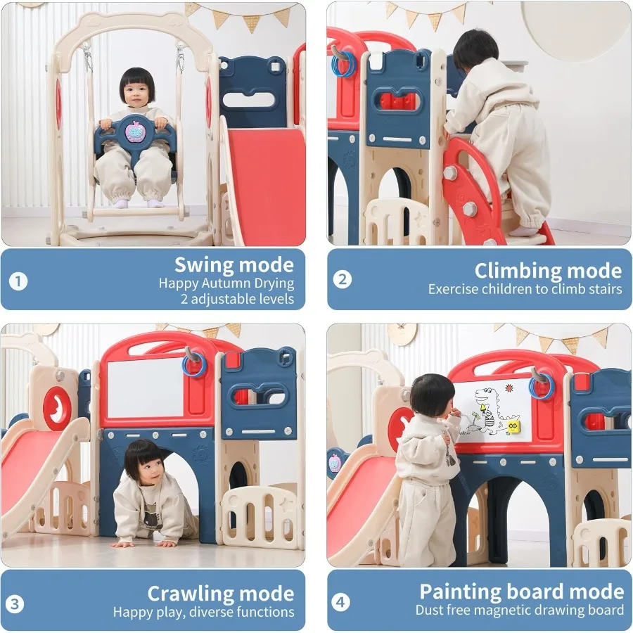 مجموعة لعب للأطفال الصغار 12 في 1 مع أرجوحة داخلية ومجموعة منزلق ملعب للأطفال الصغار بعمر 1-3 سنوات، قاعدة متسلق متينة #3