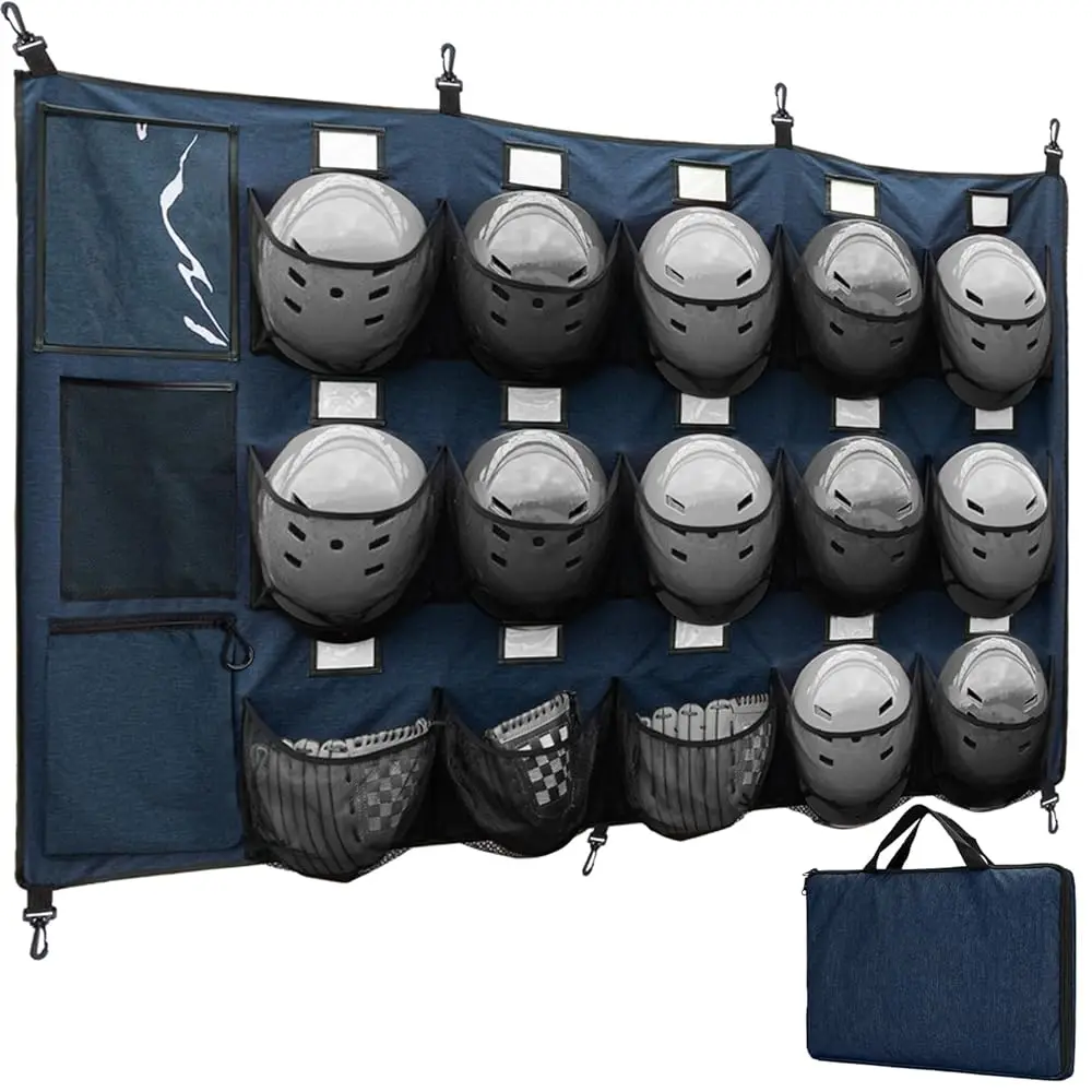 Hanging Helmet Bag for Baseball Softball Dugout Organizer for 15 Players Helmets Gloves Balls Organize Storage