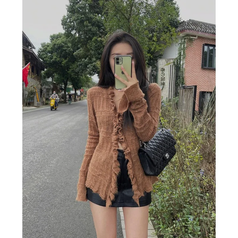 hong-kong-style-retro-knitted-long-sleeve-women's-open-cardigan-wood-grain-design-lazy-fashion-top-trendy-popular-2025
