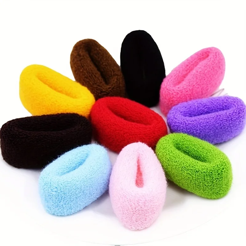 12PCS Candy Color Hair Ties Cotton Elastic Head Rope Ponytail Holders Headband Seamless Thick  Band Hair Accessories For Women