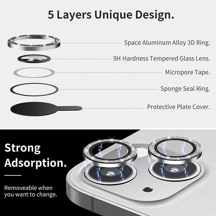 3/2/1PCS 5D Full Cover Lens Camera Protectors Tempered Glass Cover For iPhone 13 Pro Max Metal Ring Glass Camera Protective Film