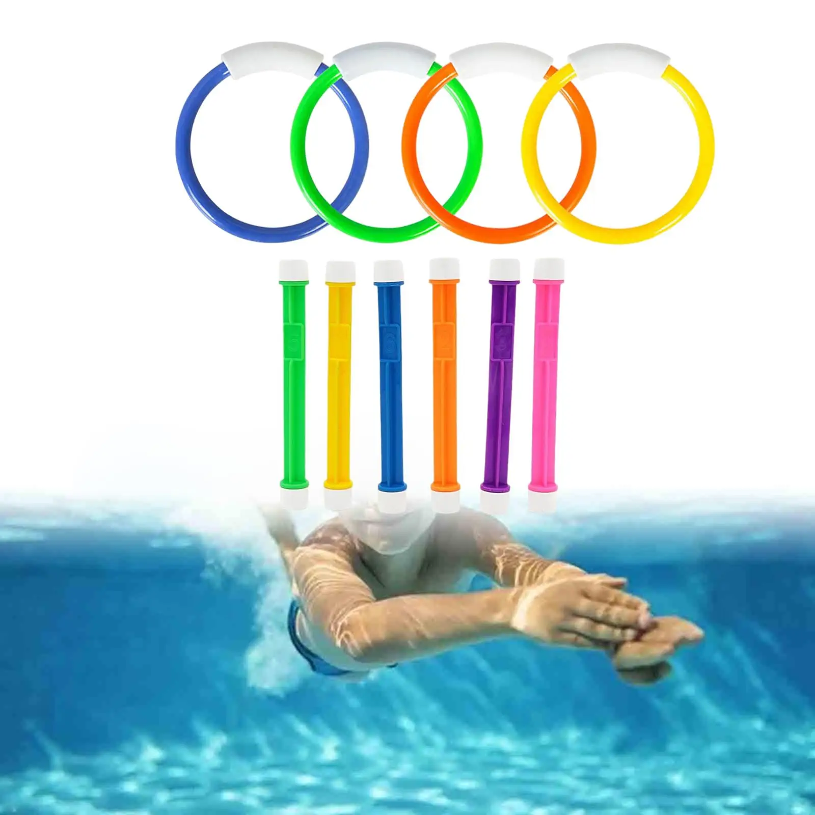 10 pezzi di giocattoli per immersione, giocattoli per piscina, attrezzature per l'allenamento Divertenti giocattoli subacquei Set di anelli per immersione in piscina per bambini