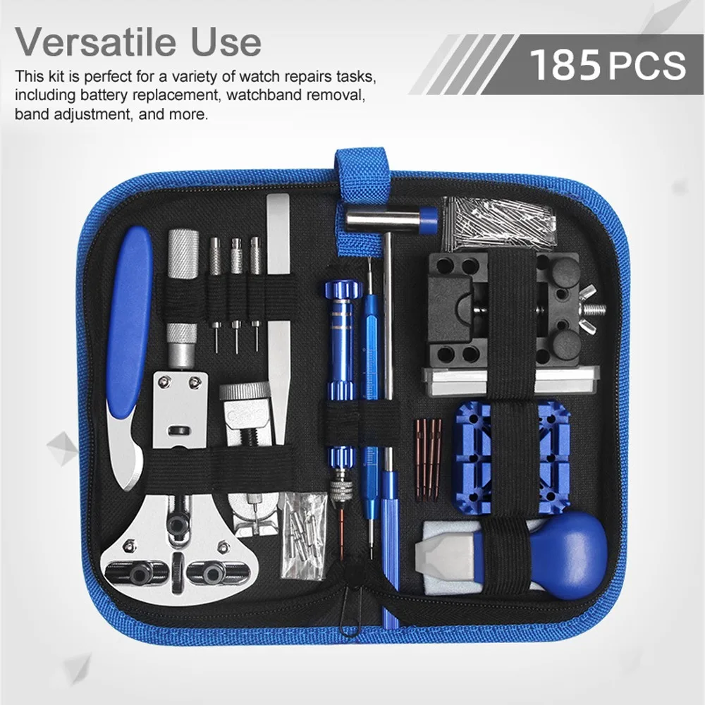 185 Pieces Carrying Case Watch Repair Kit Instruction Manual Multi-Function Watch Link Removal Tool